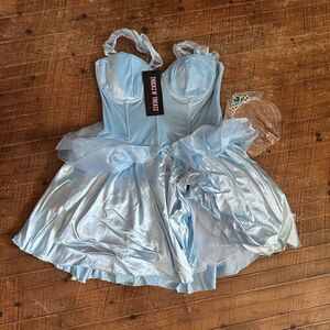 Dolls Kill Blue Princess velvet & satin XXS Mini costume dress